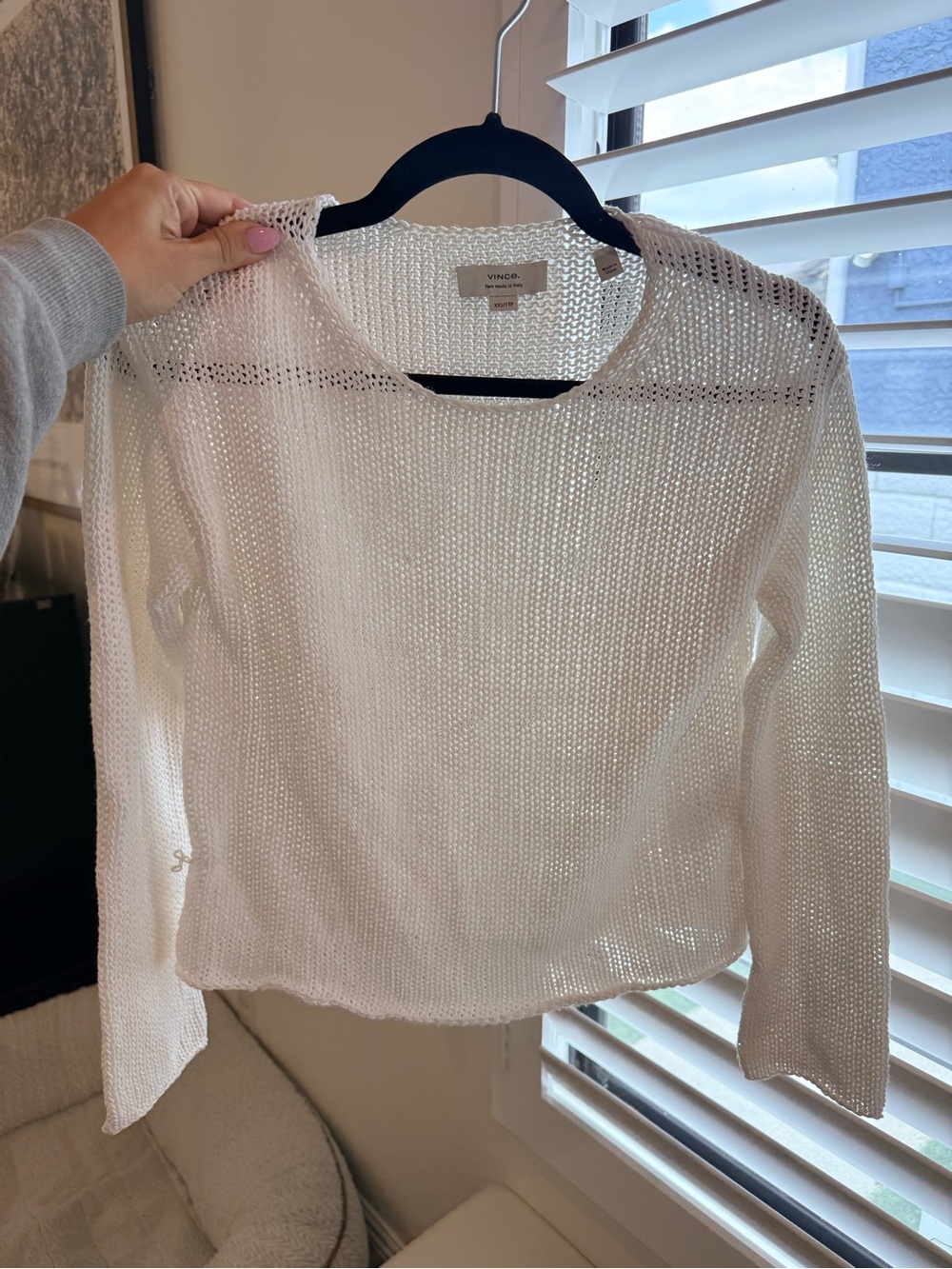 Vince Open Knit Crewneck Sweater in Ivory